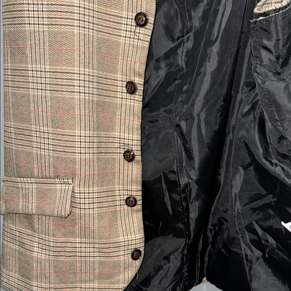 WHATLEES Men’s Plaid Suit Vest - Khaki/Brown Check - Size XL - Picture 7 of 7